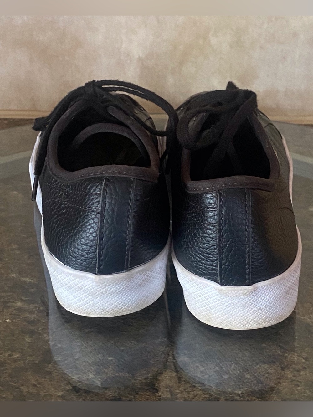 Lacoste Black Leather Low-Top Sneakers with White Soles and Gold Logo Womens 8 - Picture 4 of 9